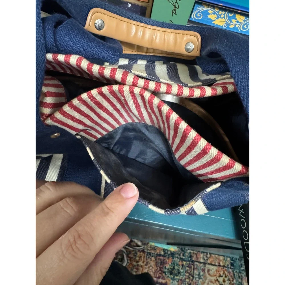 Tommy‎ Hilfiger Striped Canvas Tote Bag Nautical Blue White Red Handbag